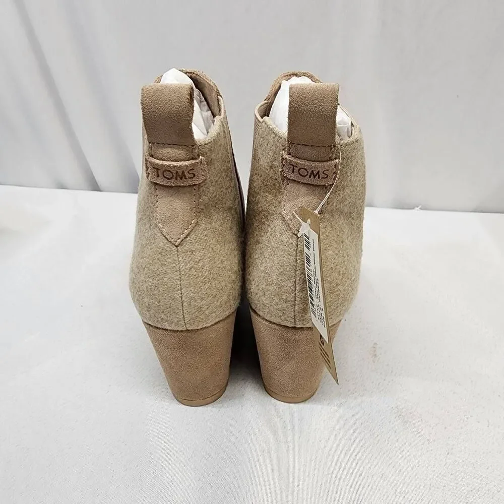 NWT TOMS Bailey Wedge Ankle Booties Warm Taupe Suede Winter Woven Size 8